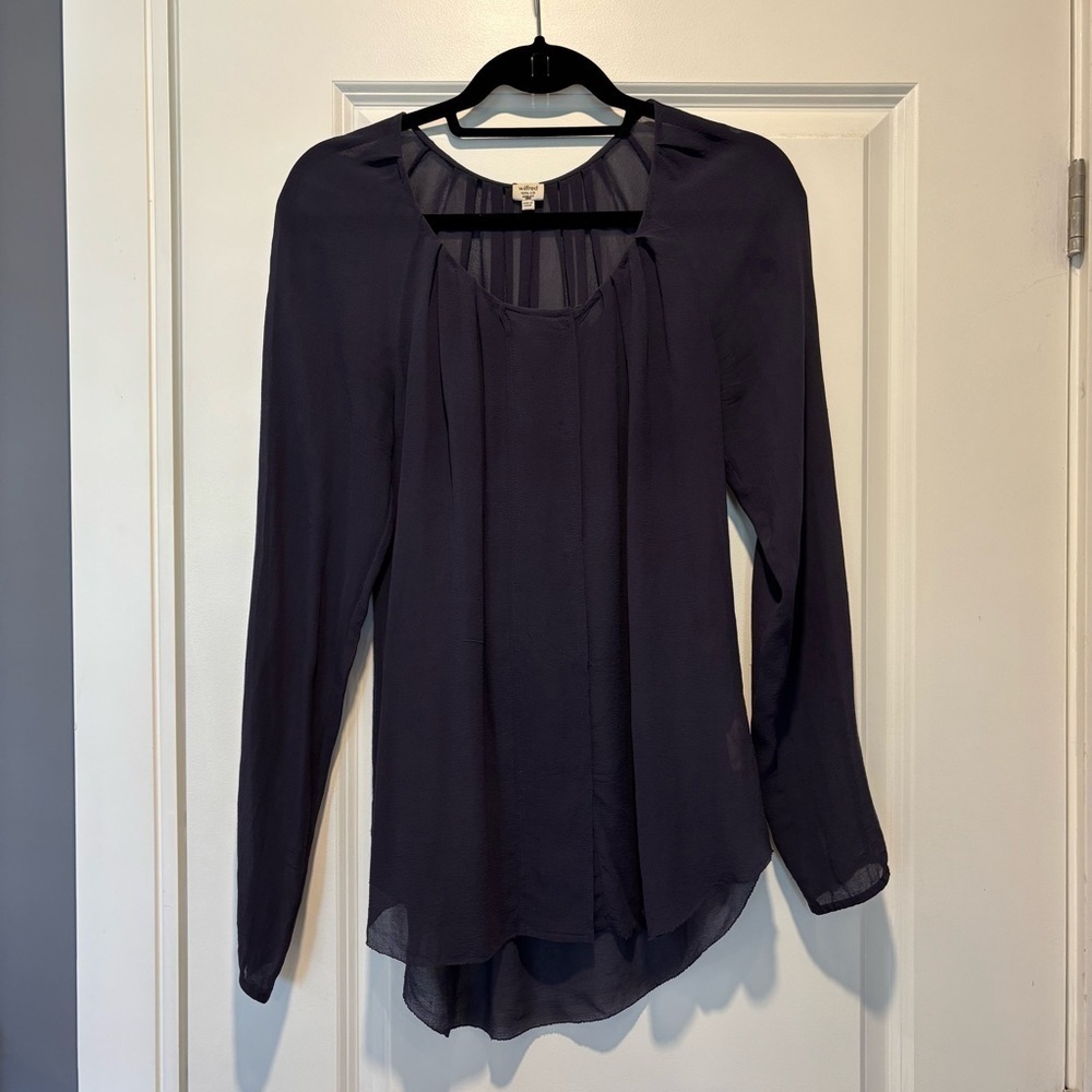 Aritzia Wilfred Sheer Silk Long Sleeve Blouse, Deep Plum, Size XS